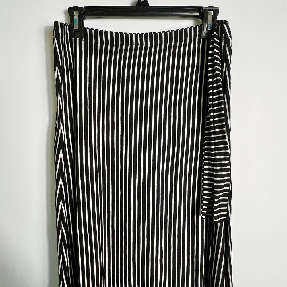 Colette Women's XL Striped Asymmetrical Wrap Maxi Skirt Black White Made In USA